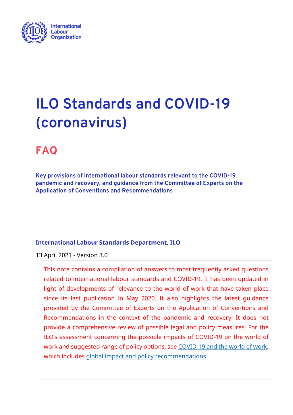 ILO Standards and COVID-19 (Coronavirus)