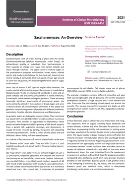 Saccharomyces: an Overview Susana Aaron*
