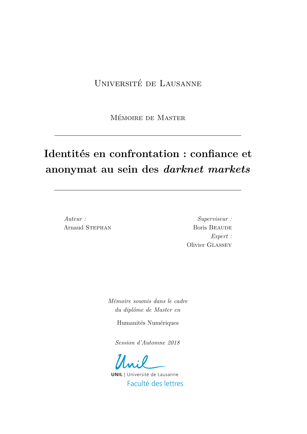 Confiance Et Anonymat Au Sein Des Darknet Markets