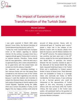 The Impact of Eurasianism on the Transformation of the Turkish State