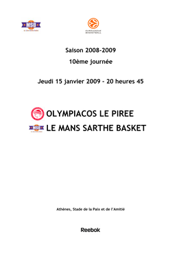 Olympiacos Le Piree Le Mans Sarthe Basket