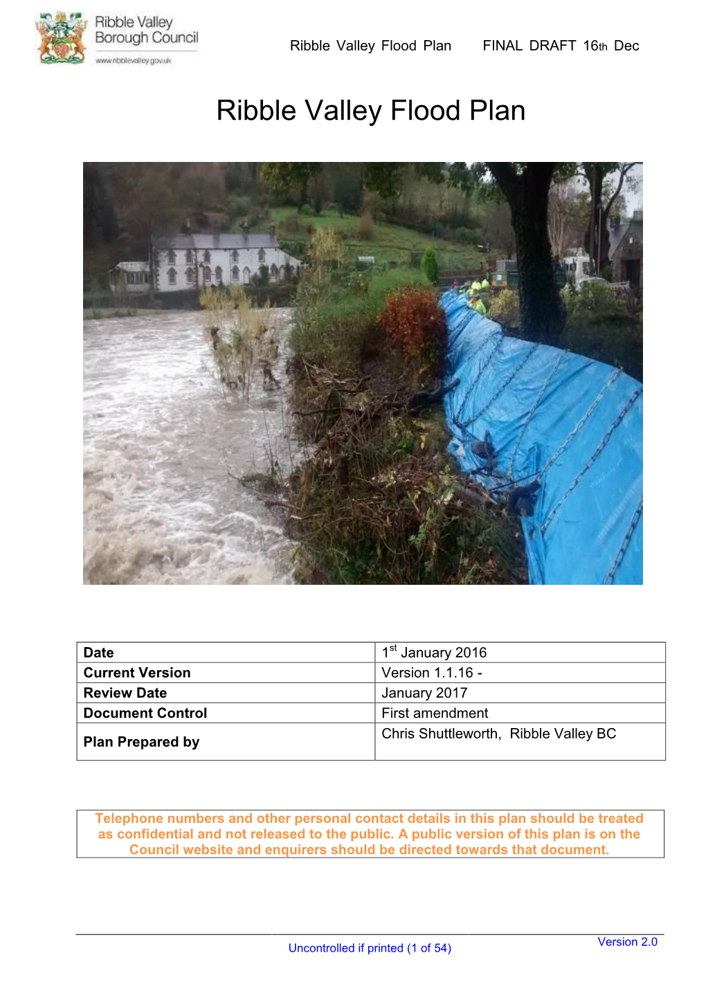 Multi Agency Flood Plan for Lancashire and the Ribble Valley ‘District Emergency Plan’