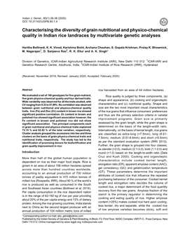 Characterising the Diversity of Grain Nutritional and Physico-Chemical Quality in Indian Rice Landraces by Multivariate Genetic Analyses