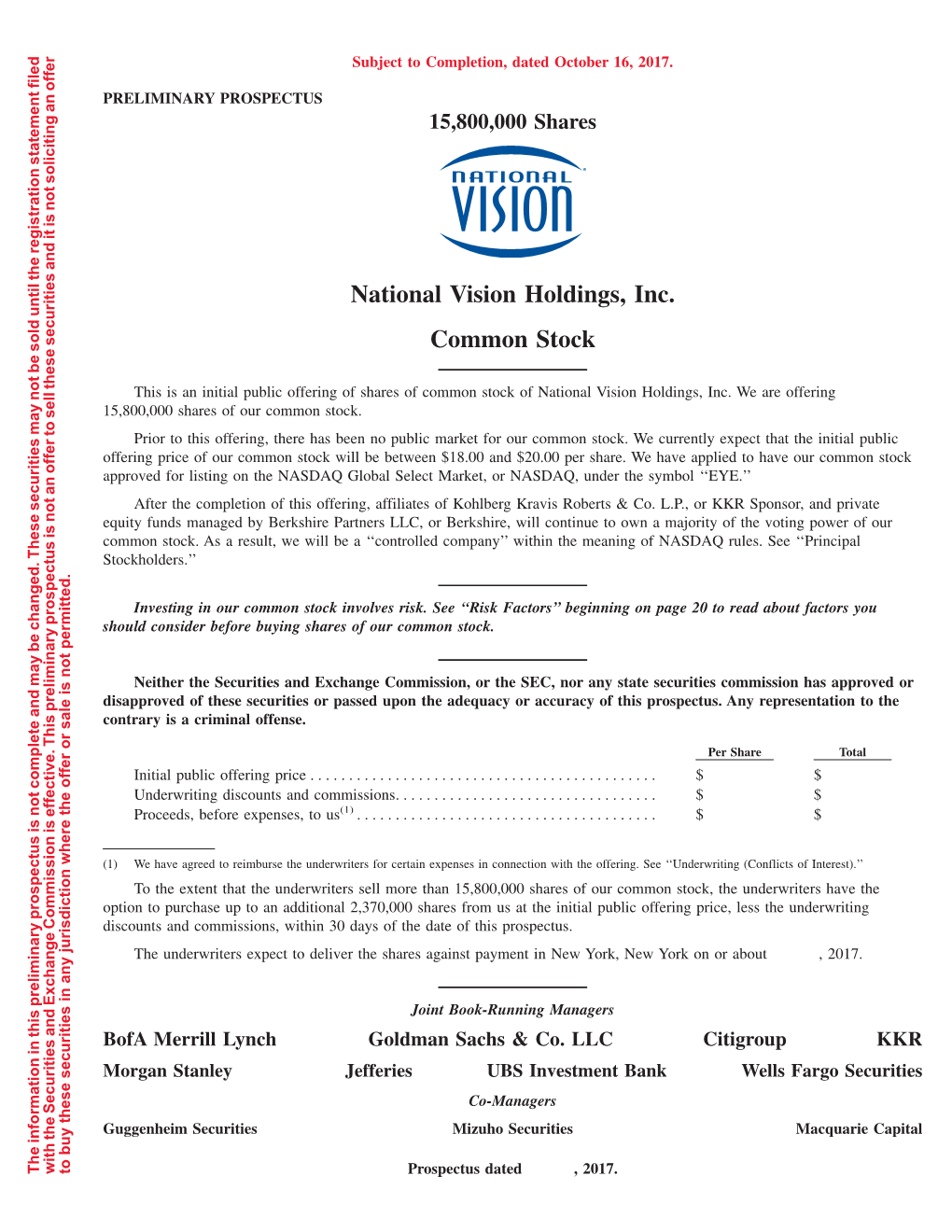 National Vision Holdings, Inc. Common Stock