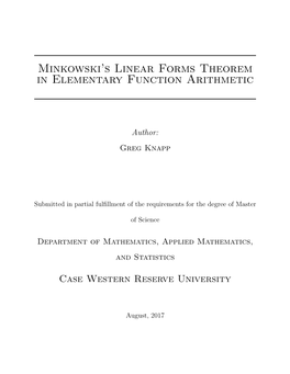 Minkowski's Linear Forms Theorem in Elementary Function Arithmetic