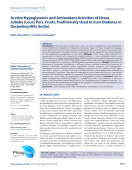 In Vitro Hypoglycemic and Antioxidant Activities of Litsea Cubeba (Lour.) Pers