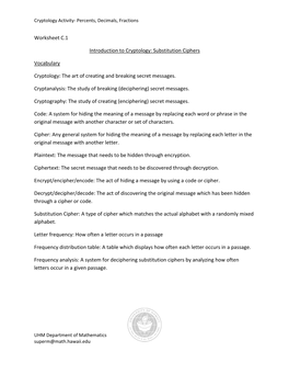 Worksheet C.1 Introduction to Cryptology: Substitution Ciphers