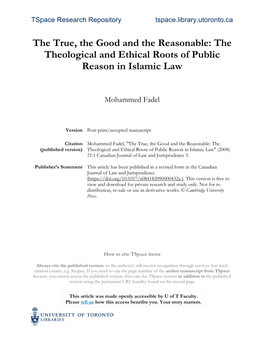 The Theological and Ethical Roots of Public Reason in Islamic Law