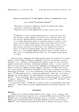 Empirical Equations for 13C Nmr Chemical Shifts of Alkanesulfonic Acids