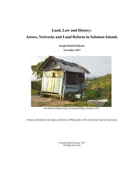 Actors, Networks and Land Reform in Solomon Islands