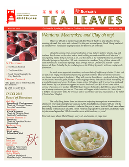 TEA LEAVES Autumn 2015 Colorado Springs Chinese Cultural Institute Wontons, Mooncakes, and Clay Oh My!