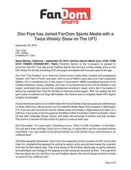 Don Frye Has Joined Fandom Sports Media with a Twice Weekly Show on the UFC