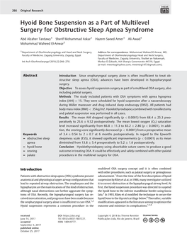 Hyoid Bone Suspension As a Part of Multilevel Surgery for Obstructive Sleep Apnea Syndrome