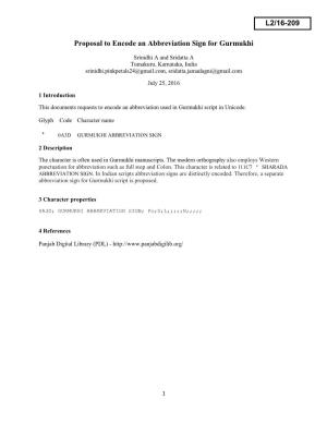 Proposal to Encode an Abbreviation Sign for Gurmukhi L2/16-209