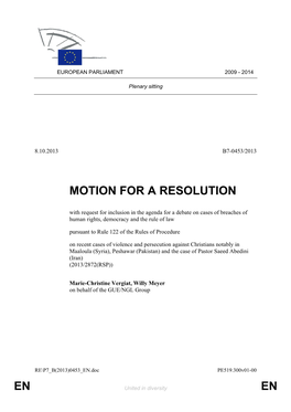 En En Motion for a Resolution