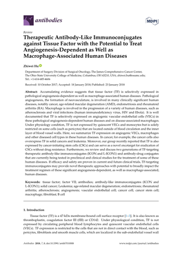 Therapeutic Antibody-Like Immunoconjugates Against Tissue Factor with the Potential to Treat Angiogenesis-Dependent As Well As Macrophage-Associated Human Diseases