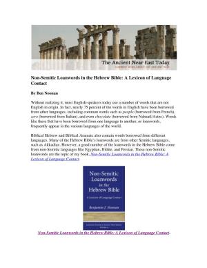 Non-Semitic Loanwords in the Hebrew Bible: a Lexicon of Language Contact