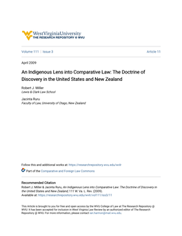An Indigenous Lens Into Comparative Law: the Doctrine of Discovery in the United States and New Zealand
