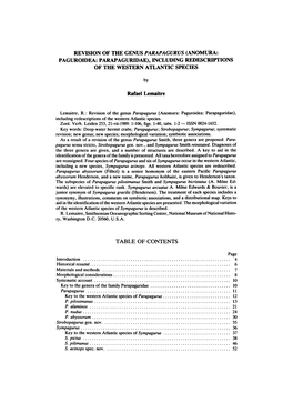 Revision of the Genus Parapagurus (Anomura: Paguroidea: Parapaguridae), Including Redescriptions of the Western Atlantic Species