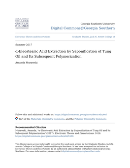 Α-Eleostearic Acid Extraction by Saponification of Tung Oil and Its Subsequent Polymerization