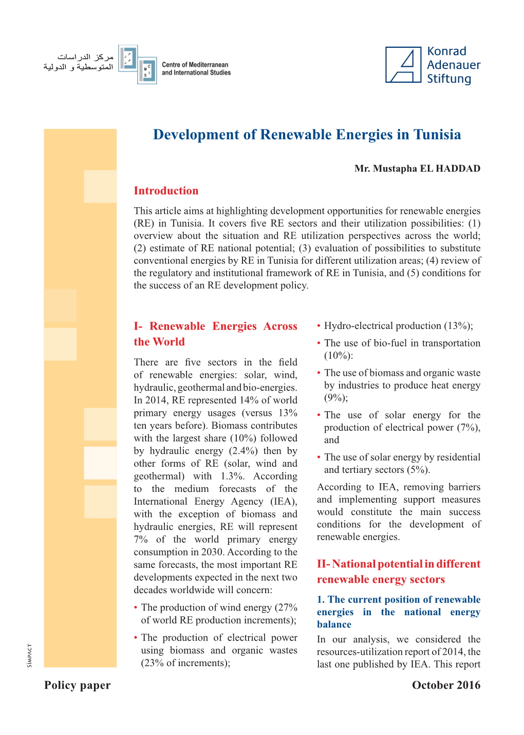 Development of Renewable Energies in Tunisia