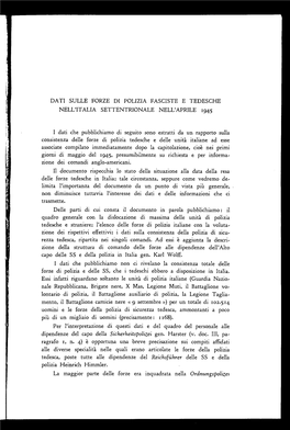 Dati Sulle Forze Di Polizia Fasciste E Tedesche Nell’Italia Settentrionale Nell’Aprile 1945