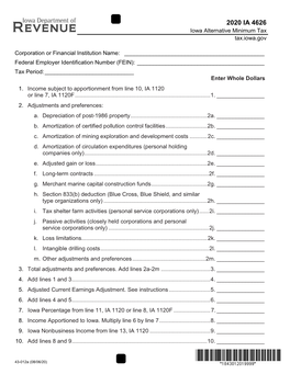 IA Franchise Schedule 4626F Computatin of Alternative Minimum Tax, 43-002