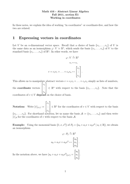 1 Expressing Vectors in Coordinates