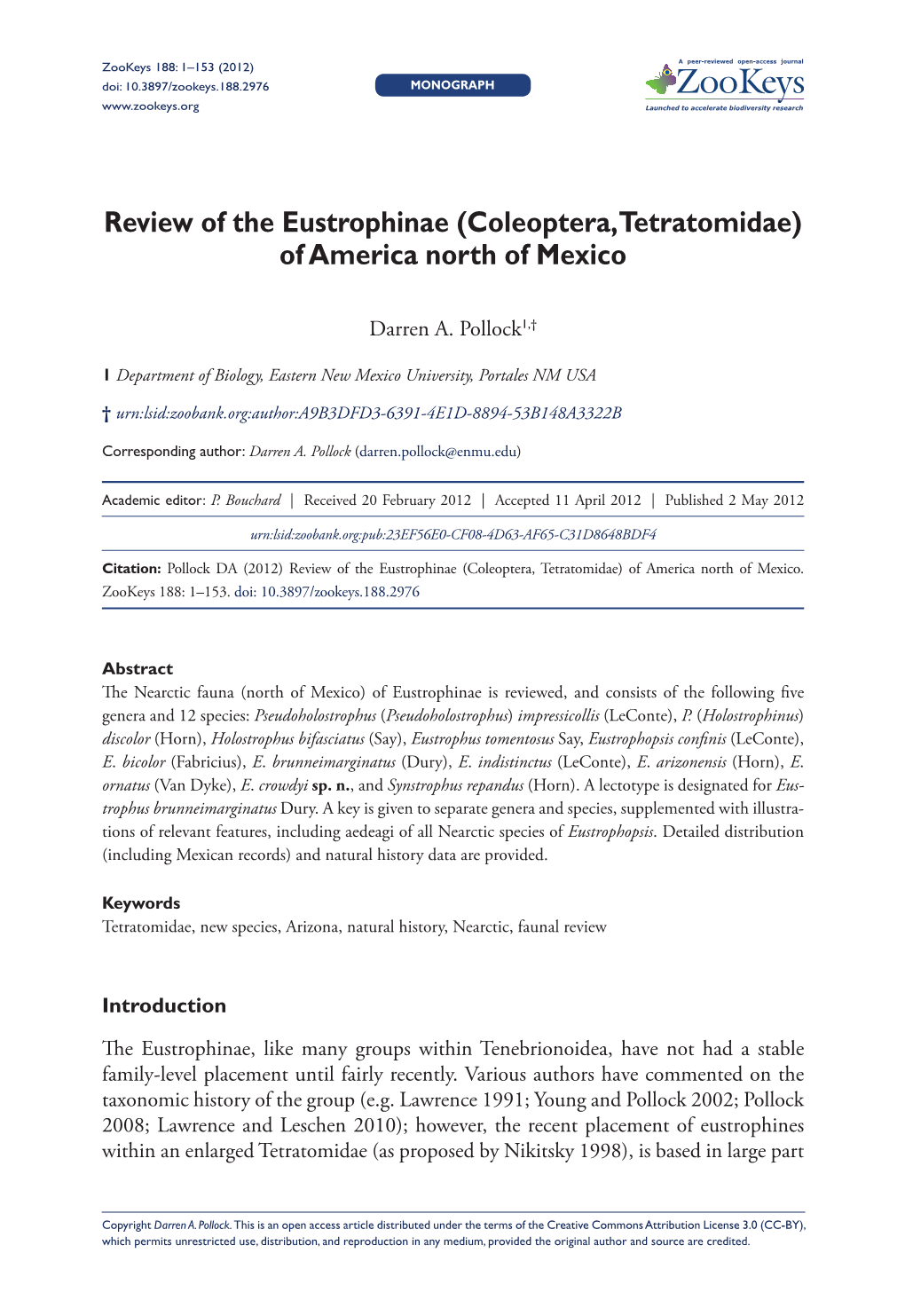 Coleoptera, Tetratomidae) of America North of Mexico 1 Doi: 10.3897/Zookeys.188.2976 Monograph Launched to Accelerate Biodiversity Research