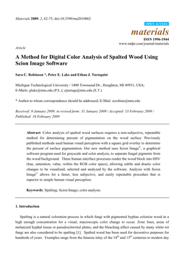 A Method for Digital Color Analysis of Spalted Wood Using Scion Image Software