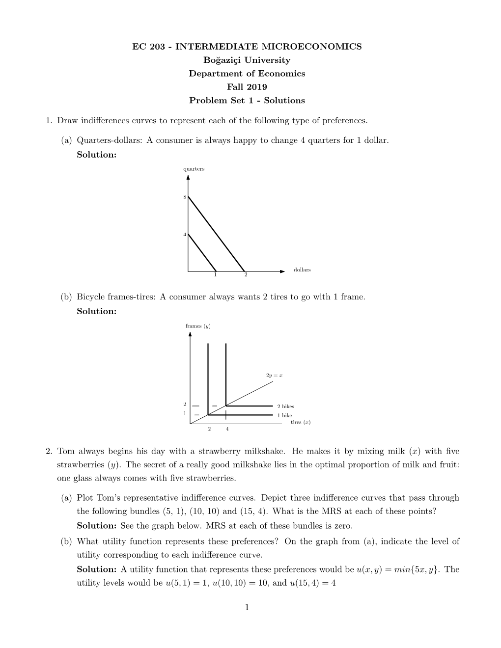 EC 203 - INTERMEDIATE MICROECONOMICS Bo˘Gazi¸Ciuniversity Department of Economics Fall 2019 Problem Set 1 - Solutions