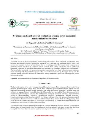 Synthesis and Antibacterial Evaluation of Some Novel Hesperidin Semisynthetic Derivatives