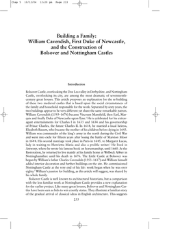 Building a Family: William Cavendish, First Duke of Newcastle, and the Construction of Bolsover and Nottingham Castles