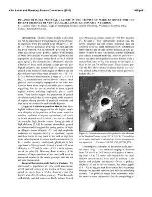 Decameter-Scale Pedestal Craters in the Tropics of Mars: Evidence for the Recent Presence of Very Young Regional Ice Deposits in Tharsis