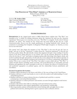 Politics of the Wire Syllabus, Spring 2012