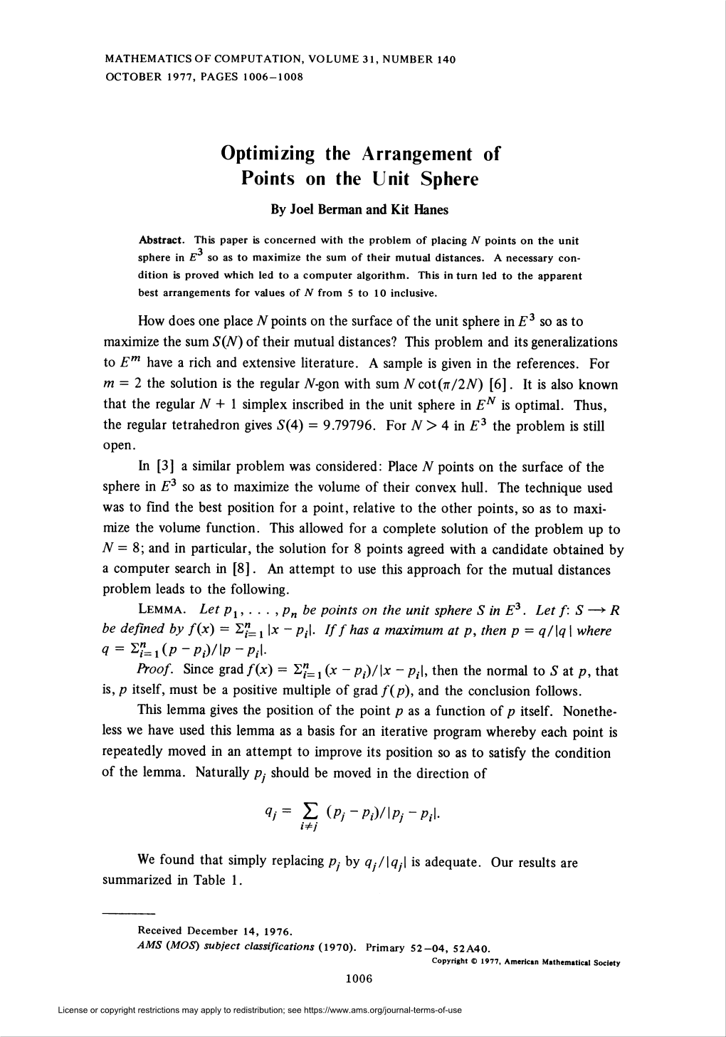 Optimizing the Arrangement of Points on the Unit Sphere