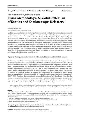 Divine Methodology: a Lawful Deflection of Kantian and Kantian-Esque Defeaters