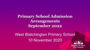 Primary School Admission Arrangements September 2022