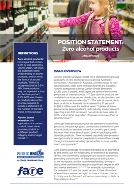 Position Statement: Zero Alcohol Products