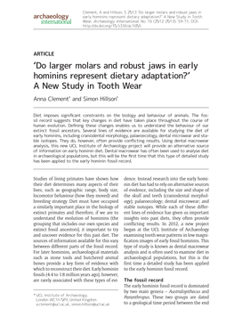 Do Larger Molars and Robust Jaws in Early Hominins Represent Dietary Adaptation?’ a New Study in Tooth Wear
