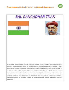 Bal Gangadhar Tilak Described by British As "The Father of Indian Unrest"