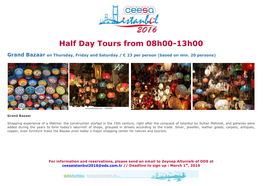 Half Day Tours from 08H00-13H00