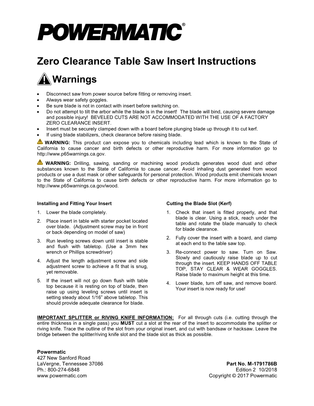 Zero Clearance Table Saw Insert Instructions