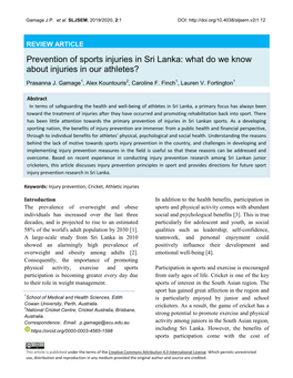 Prevention of Sports Injuries in Sri Lanka: What Do We Know About Injuries in Our Athletes?
