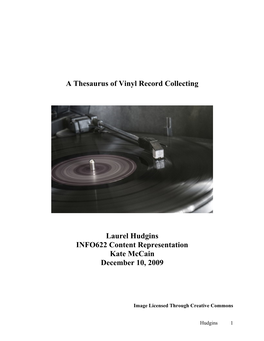 A Thesaurus of Vinyl Record Collecting Laurel Hudgins INFO622