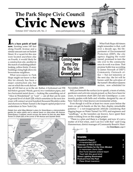 The Park Slope Civic Council Civic News October 2007 Volume LXX, No