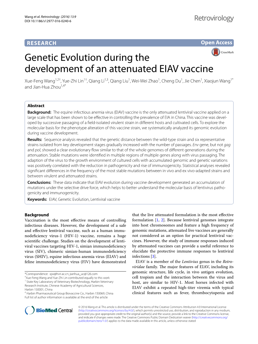 Genetic Evolution During the Development of an Attenuated EIAV