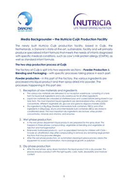 Media Backgrounder – the Nutricia Cuijk Production Facility