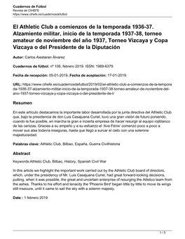 El Athletic Club a Comienzos De La Temporada 1936-37. Alzamiento