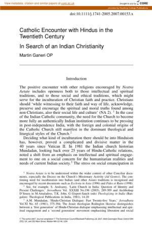 Catholic Encounter with Hindus in the Twentieth Century in Search of an Indian Christianity Martin Ganeri OP